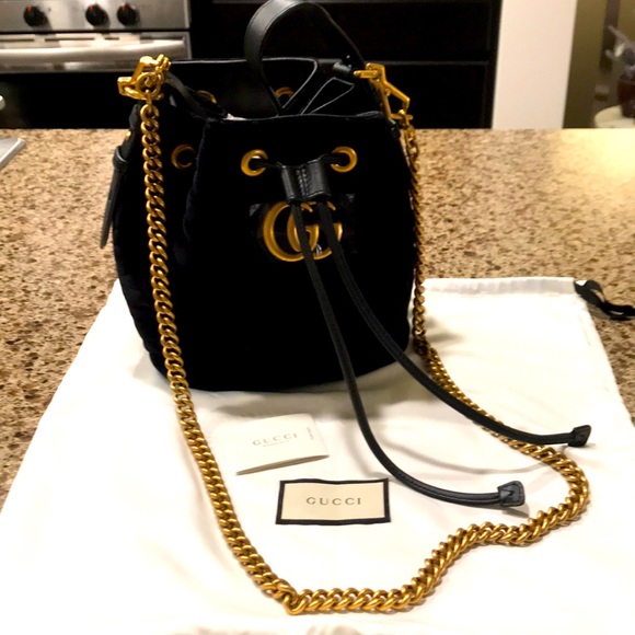 Gucci Handbags - Gucci Black Velvet Marmont Bucket Bag